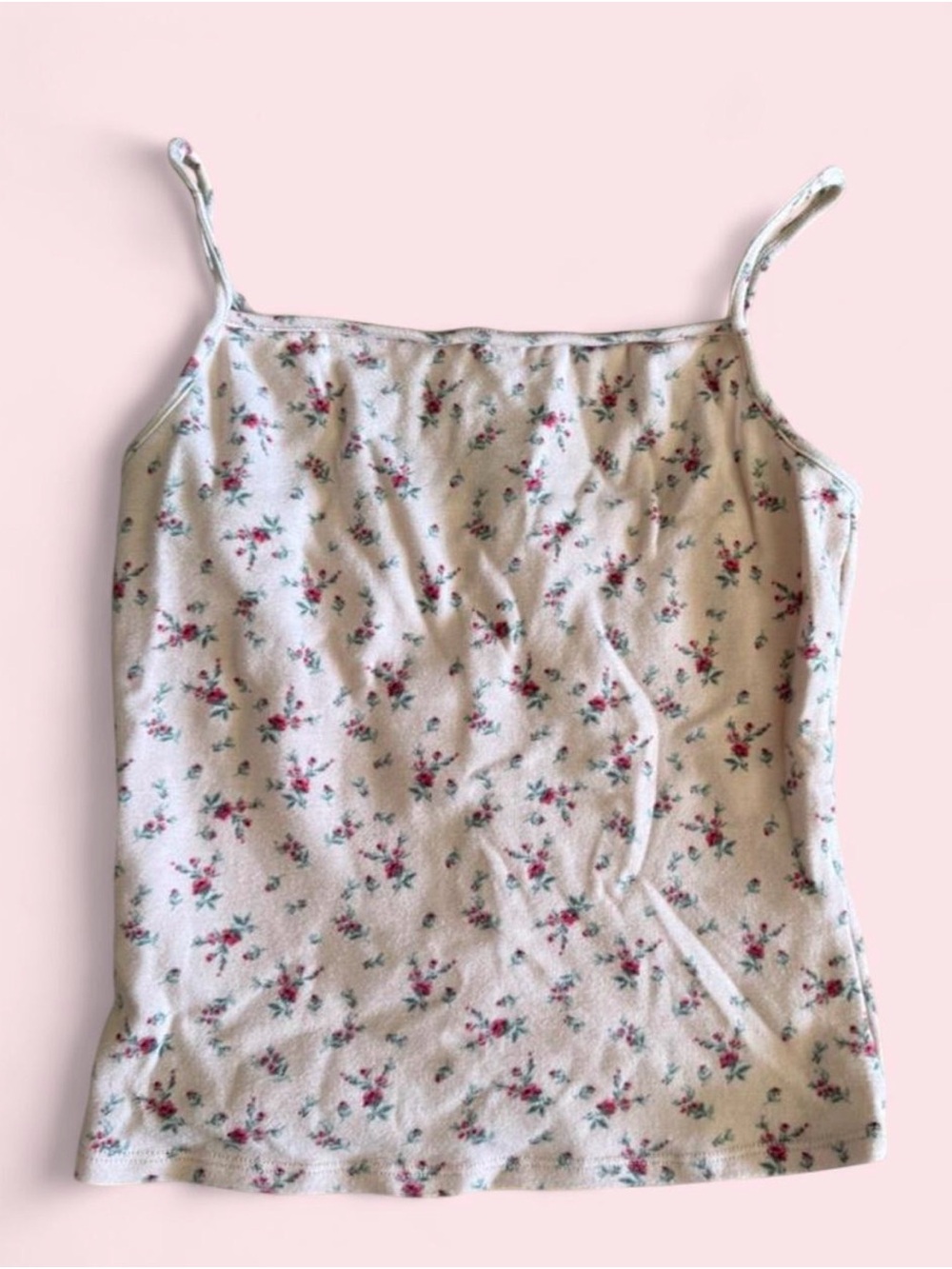 Garage White Spaghetti Strap Camisole with Pink Floral Print